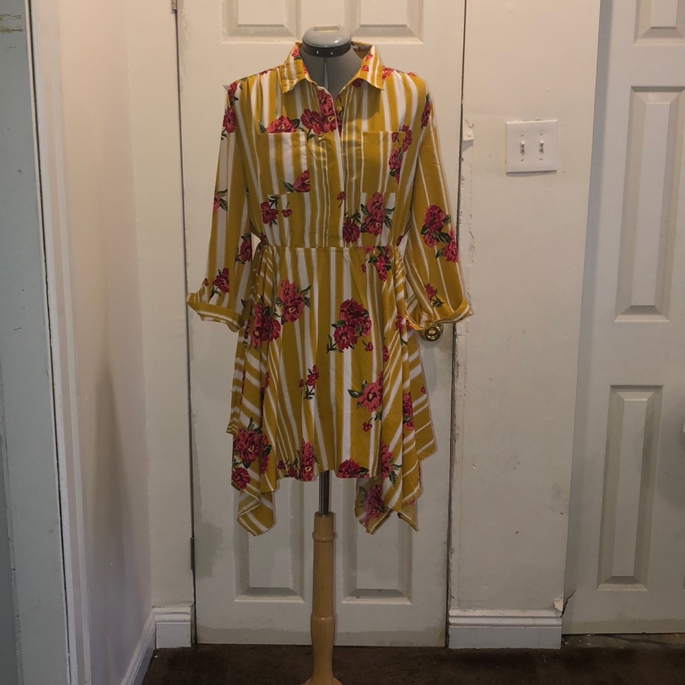 Mustard and white stripped dress
